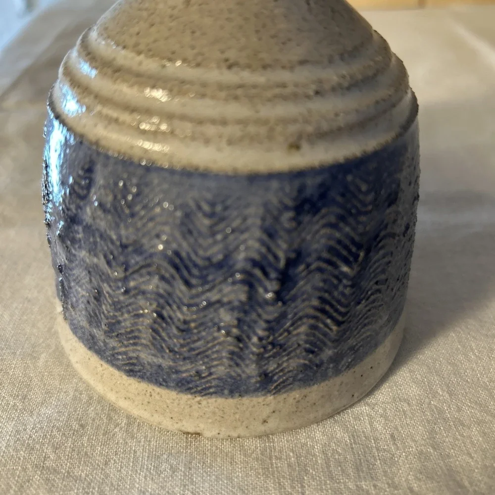 Handmade Stoneware Clay Pottery Glazed Oil Lamp 4.5 tall, Primitive Signed maker